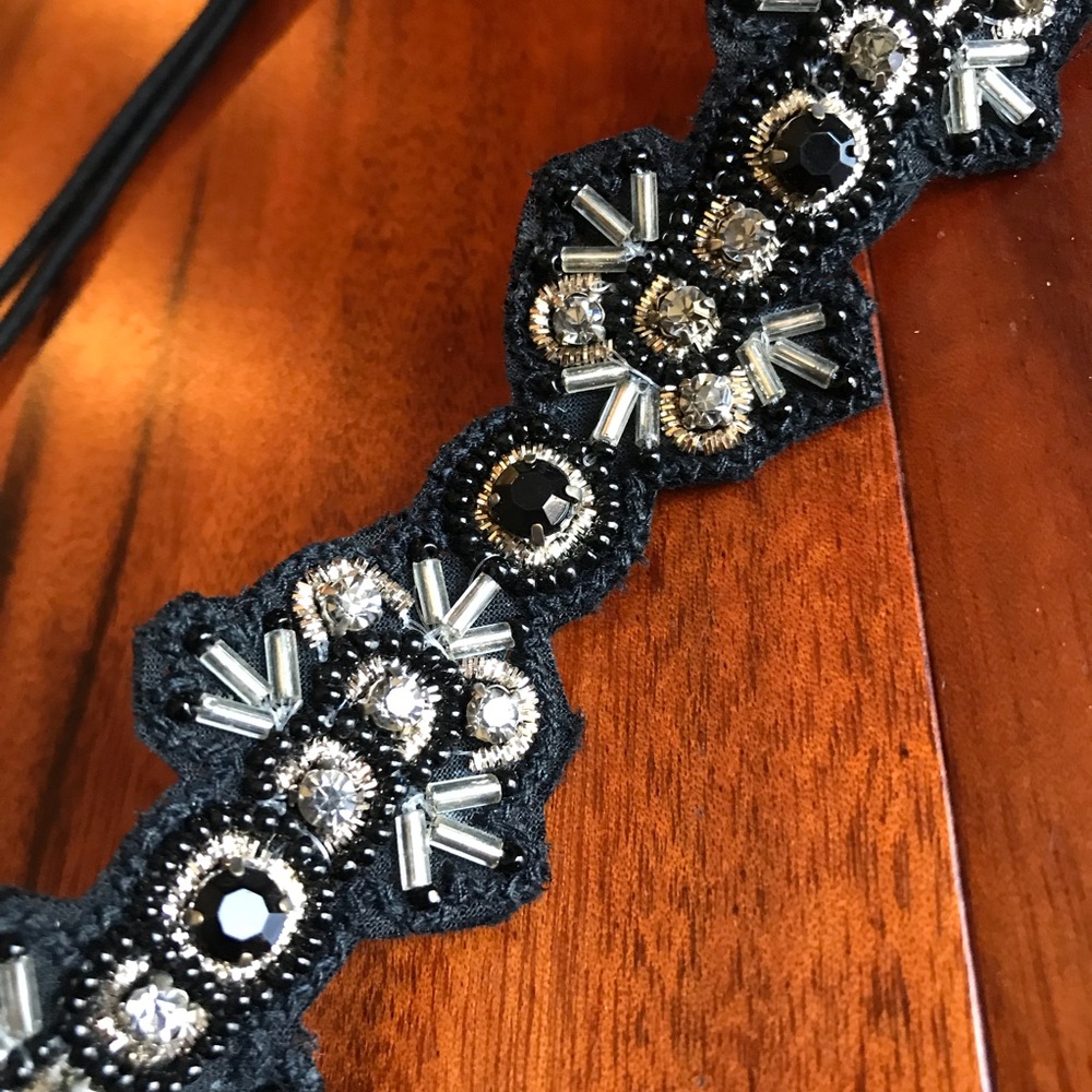 NEW Black & Silver Beaded Elastic Headband